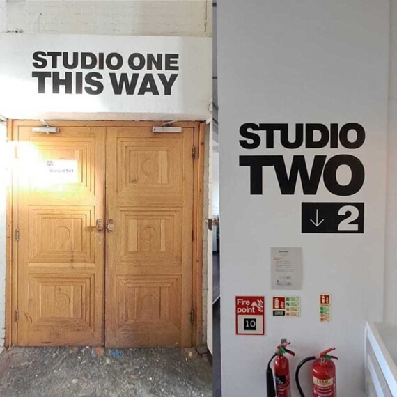 An image of the studio 1 and 2 wall graphics.